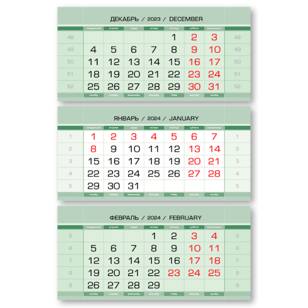 Блок календарный «Европа» зеленый для календарей ТРИО